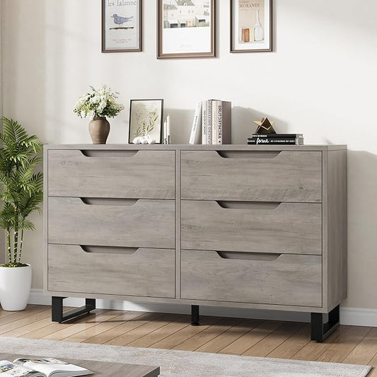 GarveeHome 6 Dresser for Bedroom, 47.2 in Wide Dresser, Freestanding Vertical Drawer Cabinet with Storage, Wooden Closet Storage Chest for Living Room, Hallway, Entryway, Ash Grey