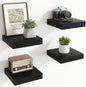 Axeman Square Floating Shelves for Wall, 8" W x 8" D x 1.4" H Rustic Wooden Wall Shelves, 4 Pack Wall Mounted Floating Shelf with Invisible Brackets for Living Room, Bathroom, Kitchen, Black Color