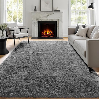 PAGISOFE Plush Washable Area Rugs for Living Room 5x7 Grey, Soft Shaggy Rugs Carpets Fluffy Rugs for Boys Bedroom Kids Room, Shag Plush Rug for Teen Dorm Decor, Kids Home Decor Aesthetic, Nursery