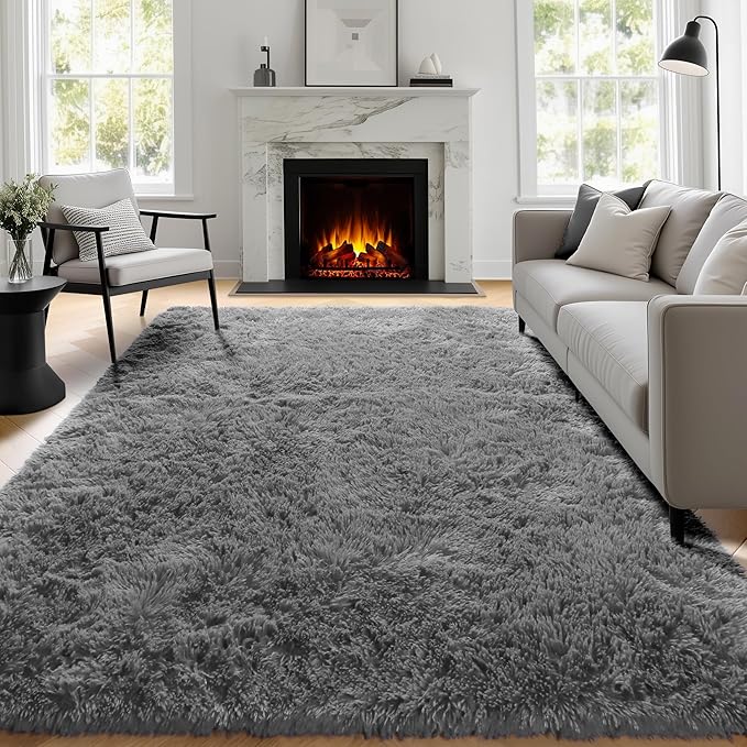 PAGISOFE Plush Machine Washable Area Rugs for Living Room 6x9 Grey, Soft Shaggy Rugs Carpets Fluffy Rugs for Boys Bedroom Kids Room, Shag Plush Rug for Teen Dorm Decor, Home Decor Aesthetic, Nursery