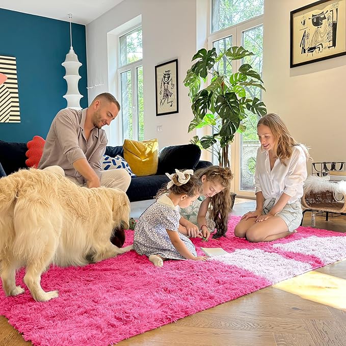 OLANLY 2x3 Machine Washable Small Bedside Rug, Soft Fluffy Shaggy Entryway Throw Rugs for Bedroom, Living Room, Indoor Floor Carpet for Kids Girls Boys, Nursery Rooms, Home Decor Aesthetic, Hot Pink