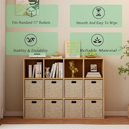 OSCHF 12-Cube Storage Shelf Bookcase - Wooden 3-Tier Floor Standing Open Bookshelf for Home and Office, Display Cabinet, Oak