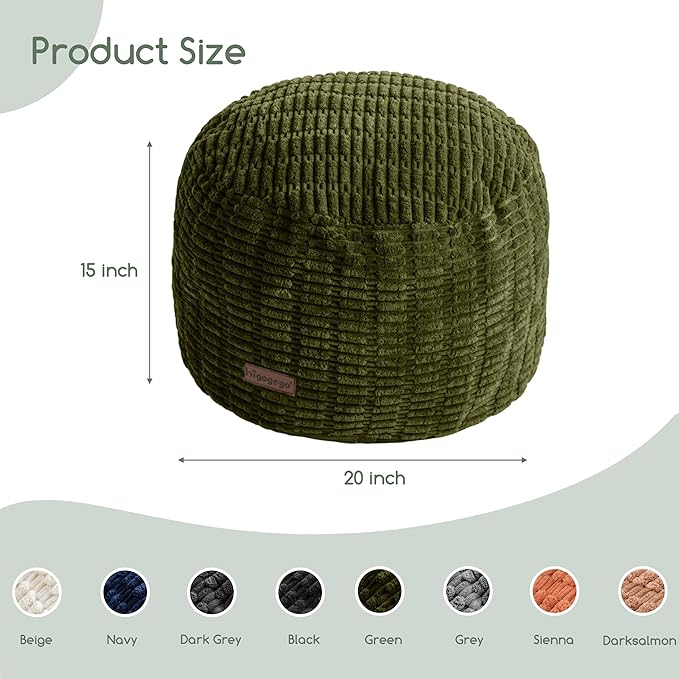 HIGOGOGO Pouf Ottoman Stuffed Round Modern Foam Filled Foot Rest Poufs for Living Room Chair Decorative 20 X 15 Inches Boho Relax Stool for Wedding Christmas Party, Green