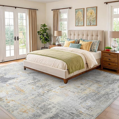 AMADA HOMEFURNISHING 9x12 Area Rugs for Living Room, Modern Large Area Rugs with Non-Slip Backing & Low Pile, Neutral Soft Washable Rug for Nursery, Bedroom, Dinning Room, Playroom, Beige