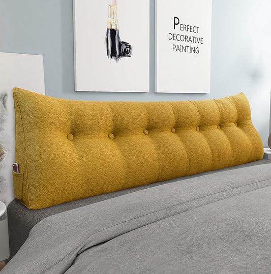 homecozy Wedge Headboard Pillow Dorm Room Reading Pillow Back Support for Sitting Up in Bed Bolster Lumbar Cushion Body Positioning Bedrest Gifts for Mom Cotton Linen 76in Yellow King