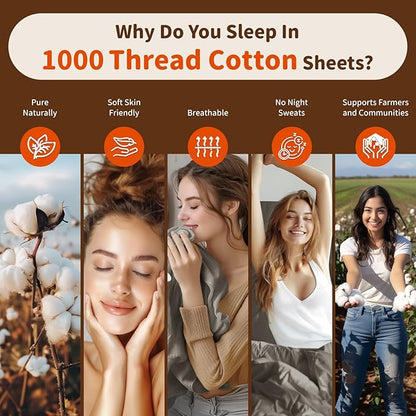 LBRO2M 1000 Thread Count Sheets 100% Egyptian Cotton Bedding Set Floral King Size Sheets 16 Inches Deep Pocket Bedding 4 Piece Sets (King, Field Flower)