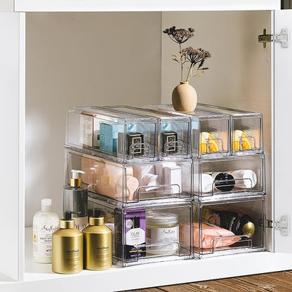 Sorbus Small Clear Stackable Storage Drawers – 6 -Pack Plastic Organizer Bins with Handles – Stackable Pull-Out Storage Drawers for Closet, Pantry, Office, Bathroom, Craft, and Toy Organization