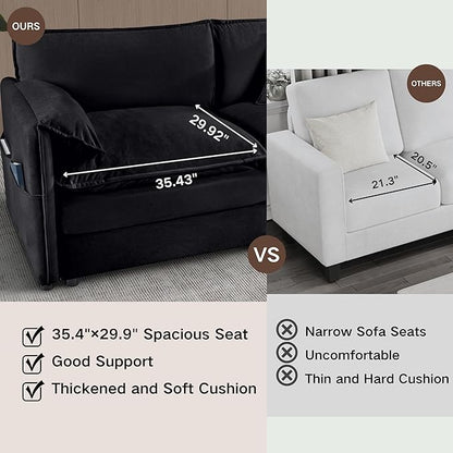 KEIKI Oversized Accent Chair Set of 2, Chenille Modern Comfy Deep Seat Large Upholstered Armchair with Side Pockets, Reading Single Sofa Chairs for Bedroom Living Room Apartment, Black