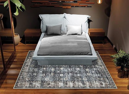 Bloom Rugs Washable Non-Slip 4' x 6' Rug - Black/Brown Traditional Area Rug for Living Room, Bedroom, Dining Room, and Kitchen - Exact Size: 4' x 6'