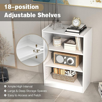 LOKO 3-Tier Open Bookcase, Modern 3-Cube Bookshelf with 18-Position Adjustable Shelves & Anti-toppling Devices, Multipurpose Cubical Display Storage Organizer for Living Room Study (1, White)