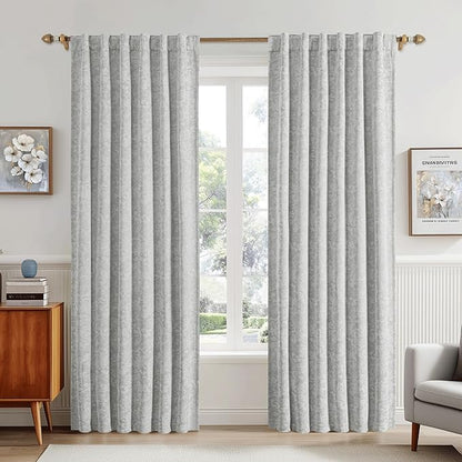Beauoop Grey Floral Jacquard Blackout Curtains 84 Inches Long 2 Panels for Bedroom Living Room Chenille Flower Room Darkening Thermal Insulated Soundproof Rod Pocket Back Tab Window Drapes, 52x84