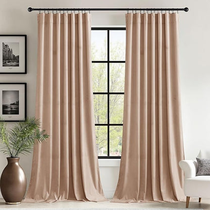 StangH 62 inches Wide Velvet Curtains for Living Room Blush Beige Light Reducing Privacy Protect Window Drapes for Nursery Kids Bedroom/Dining Room, W62 x L96, 2 Panels