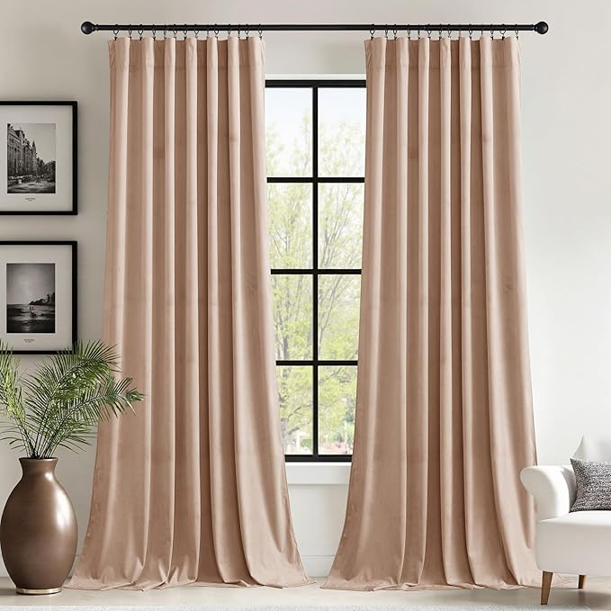 StangH Velvet Drapes for Bedroom Nursery Girls Blush Beige Light Reducing Thermal Insulated Sliding Door Panels for Patio Porch Living Dining Room, W62 x L84, 2 Panels