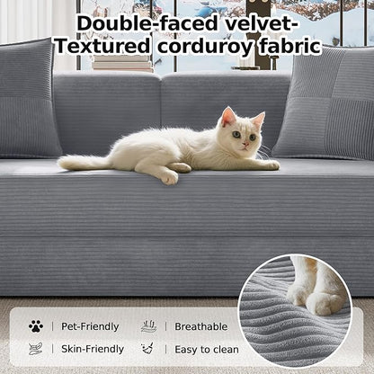 78.8" Convertible Futon Sofa Bed,Corduroy Futon Couch with Storage Pocket,Folding Pull Out Sofa,No Assembly Boneless Couch for Living Room,Grey