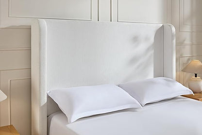 Upholstered Bed Frame with 54'' Nail Head Decorative Wing Back,Hand Buttoned Tufting Headboard Platform Bed Frame with Wooden Slats,No Box Spring Needed (Cream White, Queen)