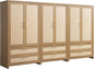 SICOTAS Armoire Wardrobe Closet, Larger Rattan Armoires Wardrobe Cabinet with 2 Larger Drawers and Hanging Rod, Tall Closet Storage Cabinet for Cloak Room, Laundry Room, Bedroom, Oak (3 Pieces)