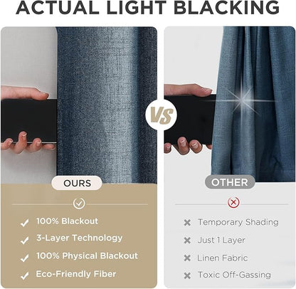 Joydeco Blackout Curtains 95 Inches Long 2 Panels Burg, Room Darkening Curtains for Bedroom, 100% Black Out Textured Thermal Drapes Privacy Protection 2 Panels Set(W52 x L95 Inch, Navy Blue)