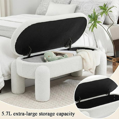 Ottoman with Storage, Large Foot Rest Ottoman Storage Bench,End of Bed Bench,Upholstered Seating,for Entryway, Hallway, Living Room,Bedroom (White)