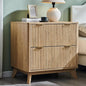 T4TREAM Modern Fluted Wood Night Stand, 30" Tall Bedside Table with 2 Drawers & Large Tabletop, Side Tables Bedroom, End Table for Living Room, Natural Oak