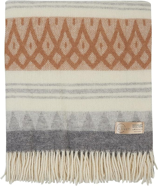 | Wool Blanket/Throw | 100% New Zealand Wool | Perfect for Home and Outdoors | Virgin Wool Throw with Fringes 67"x79" (170 x 200 cm)
