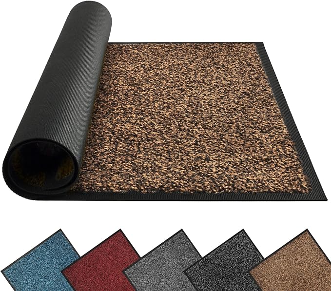 Mibao Front Door Mat, Dirt Trapper Welcome Mat for Outdoor Indoor, Non-Slip Waterproof Doormat, Durable Machine Washable Low Profile Entry Rug for Back Door Outside Patio Porch, 30" x 18", Brown