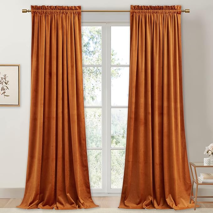 StangH Pumpkin Orange Velvet Curtains for Nursery Bedroom, Luxury Room Darkening Privacy Protect Window Drapes for Office/Party Backdrops/Living Room, W52 x L84, 2 Panels