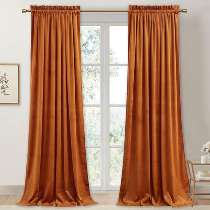 StangH Pumpkin Orange Velvet Curtains for Nursery Bedroom, Luxury Room Darkening Privacy Protect Window Drapes for Office/Party Backdrops/Living Room, W52 x L84, 2 Panels