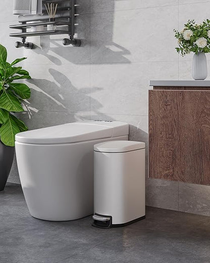 GarveeHome 13 Gal & 2.6 Gal Trash Can Combo Set, Kitchen Trash Can and Bathroom Trash Bin with Lid, Step-On Rustproof Garbage Bin with Inner Bucket, White