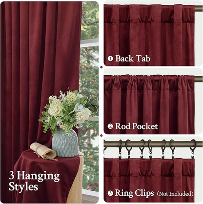 LAMIT Burgundy Red Velvet Curtains 84 Inch for Living Room, Vintage Thermal Insulated Panels Christmas Decor Room Darkening Back Tab and Rod Pocket Drapes for Bedroom/Theater, 2 Panels, 52 x 84 Inch