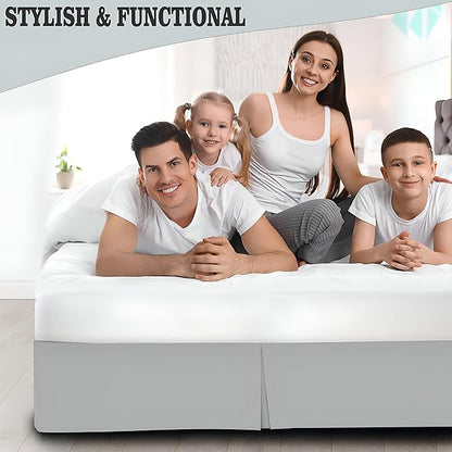 Pleated Bed Skirt Queen Size, 14" Drop with Platform Design for Secure Fit, Split Corners, Wrinkle-Resistant Microfiber for Modern Stylish Look, Tailored Bedding for Hotel Luxury - Light Grey