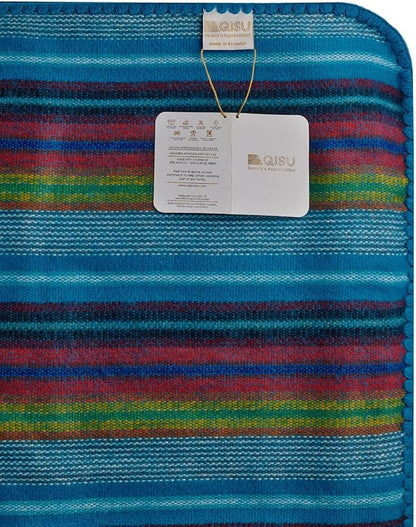 QISU Alpaca Wool Blanket Throw | Large, Beautiful, Warm, Variegated | 85 x 65 inches | Ultra-Soft, Hypoallergenic and Breathable | Non-Itchy or Scratchy Fabric (Blue Variegated)