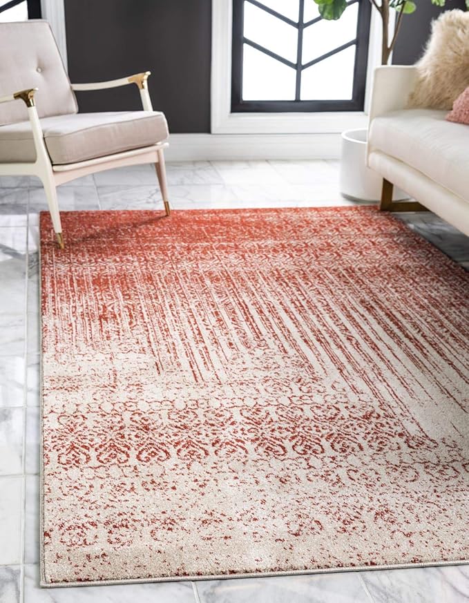 Unique Loom Del Mar Collection Area Rug - Jennifer (7' 10" x 11' 4" Rectangle, Red/ Beige)