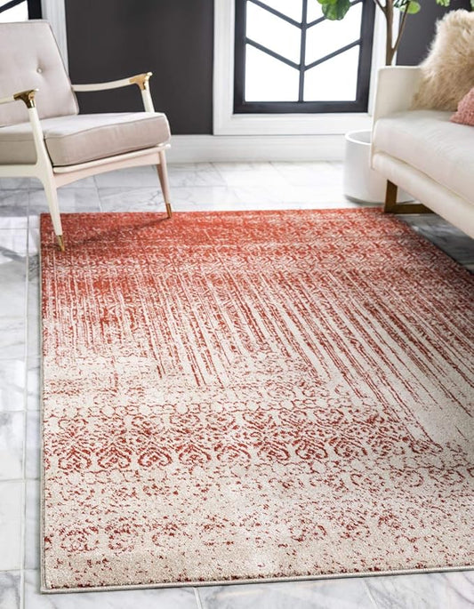 Unique Loom Del Mar Collection Area Rug - Jennifer (7' 1" x 10' Rectangle, Red/ Beige)