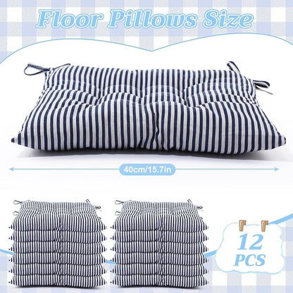 Geetery 12 Pcs Floor Pillows for Classroom Bulk Square Seating Cushions for Floor Chair School Kindergarten Reading Corner, 15.7'' Large Thick Meditation Cushions Yoga Nursery Daycare (Stripe)
