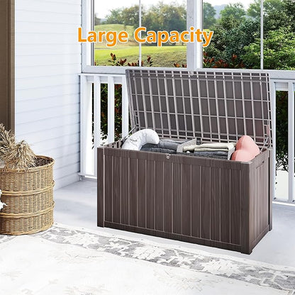 180 Gallon Outdoor Storage Box Waterproof, Resin Deck Boxes with Lockable Lid & UV-Resistant for Patio, Pool, Garden Furniture Cushions & Accessories, Coffee