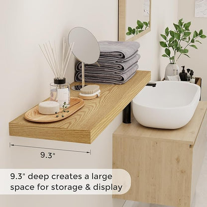 Fun Memories Floating Shelves for Wall, 36 x 9.3 Large Floating Shelf Wall Mounted Set of 2, Rustic Wood Shelves for Bathroom, Kitchen, Living, Heavy-Duty Storage Deep Shelf for Books, Decor, Oak