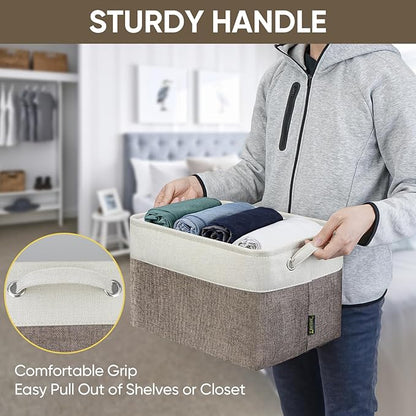BALEINE 1 Pack Fabric Storage Bins for Shelves, Linen Storage Baskets for Organizing, Decorative Closet Bins for Clothes, Home (Brown, 15''x11''x9.5'')