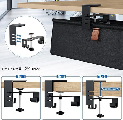 Zilink No Drill Under Desk Cable Management Tray 40" Cord Organizer for Table Clamp/Screw Mount Cable Management Under Desk Waterproof Fabric Cable Management Tray for Office, Home