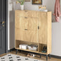 Shoe Storage Cabinet with 2 Flip Drawers, Narrow Shoe Cabinet for Entryway, Freestanding Slim Hidden Shoe Organizer Cabinet with Doors, Adjustable Shelf, Open Storage Space (Wood)