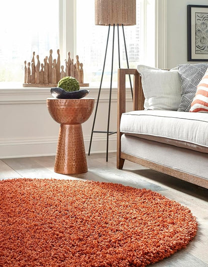 Unique Loom Solid Shag Collection Area Rug (5' 3" Round, Terracotta)