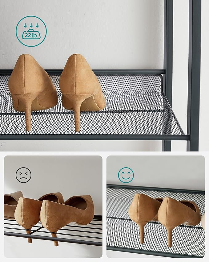 SONGMICS Shoe Rack, 12-Tier Shoe Organizer, Metal Shoe Storage for Garage, Entryway, Set of 2 6-Tier Stackable Shoe Shelf, with Adjustable Flat or Angled Shelves, Holds 48-60 Pairs, Black ULMR12B