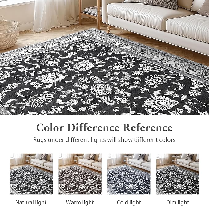 Area Rugs 8x10, Machine Washable Vintage Soft Rug for Living Room Large Rug Indoor Floor Non Slip Carpet for Bedroom Under Dining Table Home Office | Black White