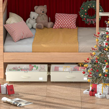 Under Bed Storage with Wheels, No Assemble Required 12 inches height Under Bed Storage bins,Large capacity Rolling Underbed Shoe Storage containers，dorm underbed storage drawers