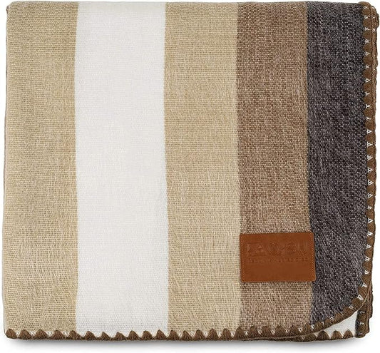 QISU Alpaca Wool Blanket Throw | Large, Beautiful, Warm, Stripes | 85 x 65 inches | Ultra-Soft, Hypoallergenic and Breathable | Non-Itchy or Scratchy Fabric (Camel Thick Stripe)