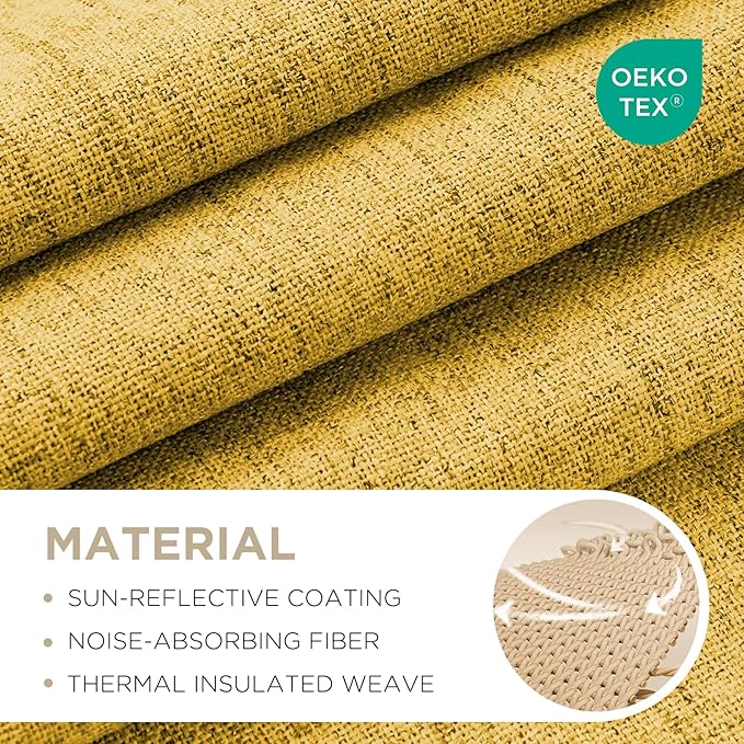 Joydeco Blackout Curtains for Bedroom - 63 Inch Long 100% Light Blocking 2 Panels Set Yellow Drapes, Thermal Insulated Room Darkening Curtains, Linen Textured for Living Room, Rod Pocket & Back Tabs