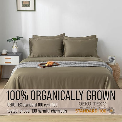 Bella Coterie 6 Piece Luxury Bamboo Viscose Queen Size Sheet Set | 100% Organically Grown | Cooling for Hot Sleepers | 18" Deep Pocket | Soft & Hypoallergenic | 4 Pillowcases [Olive]