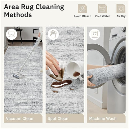 Runner Rug 2'x6' Washable Non-Slip Runner Rugs for Kitchen Bathroom Laundry Room Grey Vintage Floor Carpet Runners for Hallway Entryway