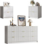 3-Piece Dresser Bedroom Set, 9 Drawer Dresser & 2 Drawer Nightstands with Gold Handles, Fluted Wood Chest of Drawers for Bedroom, Living Room, Entryway, White