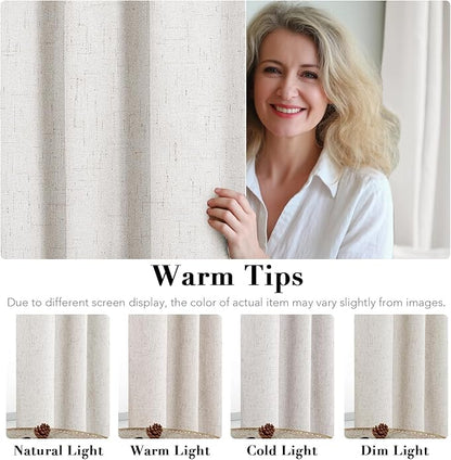 H.VERSAILTEX Primitive Linen Curtains 100% Blackout Curtain Drapes Burlap Fabric Curtains with White Thermal Insulated Liner, Grommet Top Drapes Living Room/Bedroom (2 Panels, 52 x 54 Inch, Ivory)