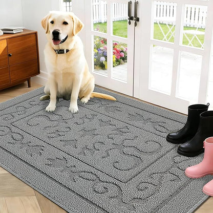 FONEYI Indoor Door Mat, Front Back Door Mat 32"x40" Non-Slip Rubber Backing Door Rug, Machine Washable Entry Rug, Low Profile Absorbent Dirt Trapper Doormat Inside Floor Mats for Entryway, Light Grey